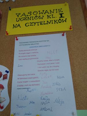 gazetka z okazji pasowania uczniów klasy pierwszej na czytelników