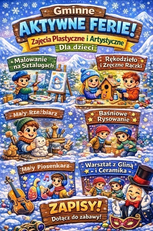 Plakat - Zajęcia plastyczne i artystyczne w gminie Jabłonka - Aktywne Ferie