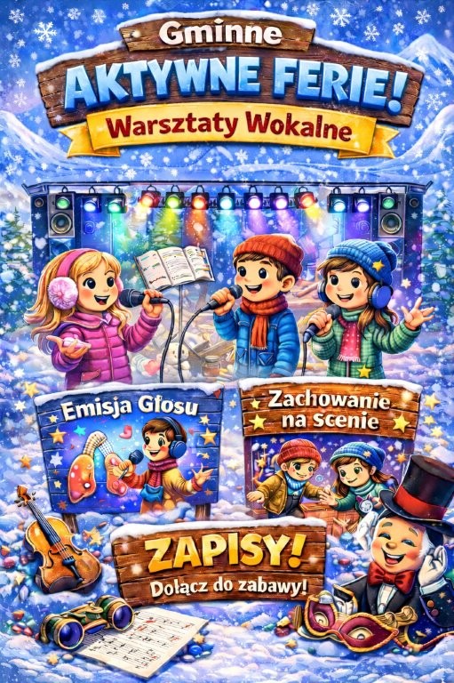 Plakat - Warsztaty wokalne w gminie Jabłonka - Aktywne Ferie