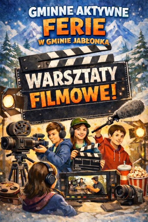 Plakat - Warsztaty filmowe w gminie Jabłonka - Aktywne Ferie