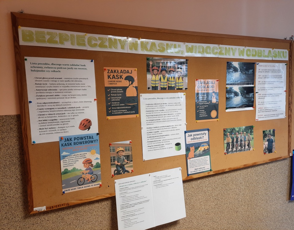 gazetka szkolna na temat kasków i odblasków